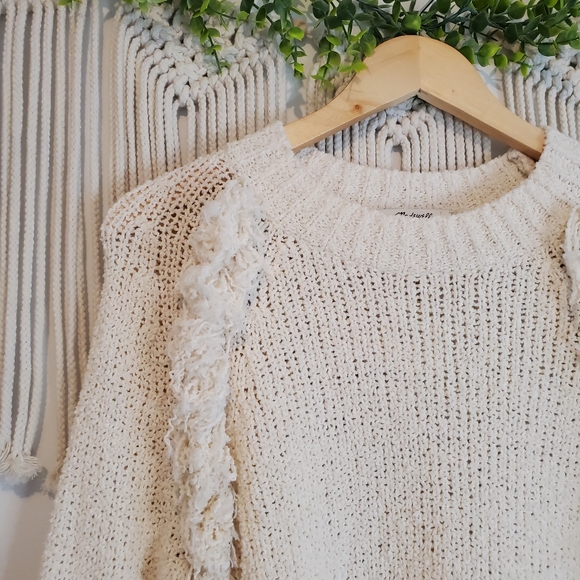MADEWELL Cream Fringe Knit Crewneck Sweater sz S - Picture 5 of 8